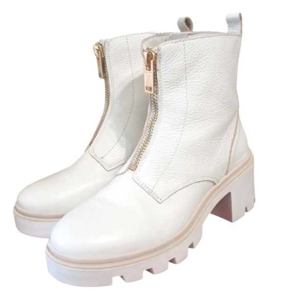 Antonio de Faria Lola Lug Sole Ankle Chelsea Cream Leather Combat Boots Size 8 - Picture 9 of 12